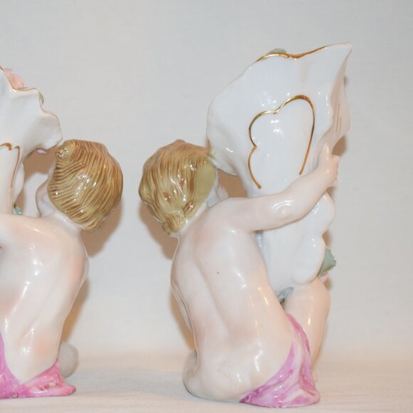 Vintage Pair Porcelain Cherub Cornucopia Figurines - Picture 6 of 10